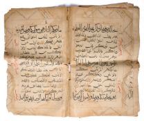 A BIFOLIUM AND FIVE FOLIOS FROM A LARGE SULTANATE QUR'AN IN BIHARI SCRIPT, INDIA, CIRCA 16TH CENTURY