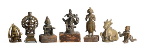 SEVEN HINDU BRONZE IMAGES, MOSTLY DECCAN, INDIA, 19TH CENTURY
