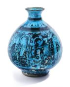 A SELJUK BLACK PAINTED BOTTLE, KASHAN, PERSIA, 19TH CENTURY OR EARLIER