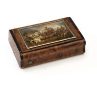 A FRENCH BURR WOOD MUSICAL SNUFF BOX, PARIS, CIRCA 1830