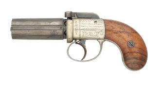 A PERCUSSION SIX-SHOT PEPPERBOX REVOLVER OF SMALL BORE SIGNED LEECH, SLIGO, NO. 150, CIRCA 1845