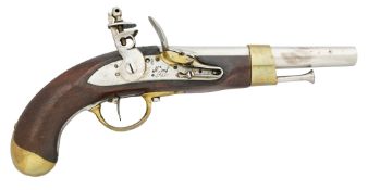 A FRENCH AN XIII 15 BORE FLINTLOCK MILITARY BELT PISTOL, DATED 1807