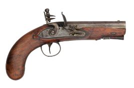 AN 18 BORE FLINTLOCK TRAVELLING PISTOL, SIGNED T.S. HASLUCK, CIRCA 1815-20