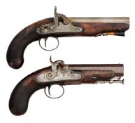 A 14 BORE PERCUSSION TRAVELLING PISTOL, SIGNED SIMMONDS, MID-19TH CENTURY, AND ANOTHER OF 15 BORE,