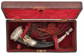A CASED SCOTTISH DRESS SNUFF MULL IN THE FORM OF A POWDER-FLASK, 19TH CENTURY