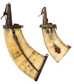 TWO GERMAN POWDER-FLASKS, LATE 16TH/EARLY 17TH CENTURY