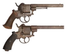 TWO LIEGE 54 BORE PIN-FIRE SIX-SHOT REVOLVERS, CIRCA 1860