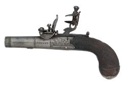 A FLINTLOCK BOX-LOCK POCKET PISTOL OF SMALL BORE, BY W. PARKER, HOLBORN, LONDON, CIRCA 1820