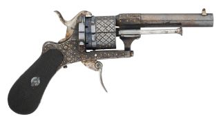 A CONTINENTAL PIN-FIRE SIX SHOT POCKET REVOLVER OF SMALL BORE, NO. 2089, LATE 19TH CENTURY,