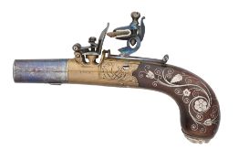 A 40 BORE FLINTLOCK BOX-LOCK POCKET PISTOL, SIGNED H. NOCK, LONDON, CIRCA 1820