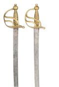 TWO 1751 PATTERN COPPER ALLOY-HILTED MILITIA HANGERS, LATE 18TH/EARLY 19TH CENTURY