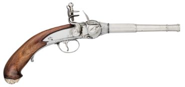 A RARE 50 BORE FLINTLOCK BREECH-LOADING REPEATING MAGAZINE PISTOL ON THE LORENZONI PRINCIPLE,