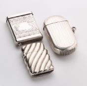 THREE VICTORIAN SILVER VESTA CASES, BIRMINGHAM, 1875 / 79 / 88