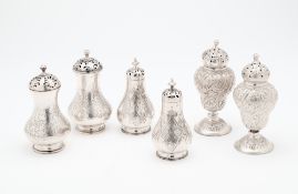 THREE PAIRS OF VICTORIAN SILVER PEPPERETTES, LONDON, 1844 / 66 / 89