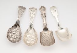 FOUR VICTORIAN SILVER CADDY SPOONS, GEORGE UNITE, BIRMINGHAM, 1840-73