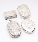 FOUR VICTORIAN SILVER VESTA CASES, ALL HILLIARD & THOMASON, BIRMINGHAM, 1880 / 1883