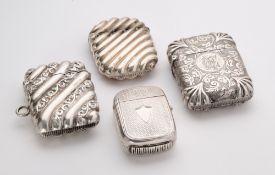 FOUR VICTORIAN SILVER VESTA CASES, BIRMINGHAM, 1874-88