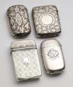 FOUR VICTORIAN SILVER VESTA CASES, VARIOUS MAKERS, BIRMINGHAM, 1860-87