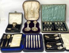 A GROUP OF SIX CASES OF SILVER AND ELECTROPLATE