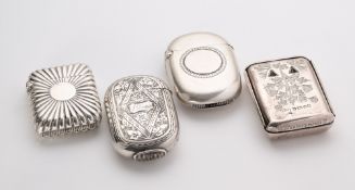 FOUR VICTORIAN SILVER VESTA CASES, 1883-88