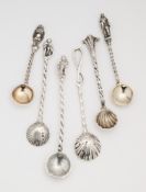 GROUPS OF VICTORIAN SILVER SPIRAL TWIST STEM CONDIMENT SPOONS