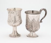A VICTORIAN SILVER CHRISTENING MUG AND A GOBLET