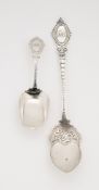 THREE VICTORIAN SILVER CADDY SPOONS AND A SUGAR SPOON, GEORGE UNITE, BIRMINGHAM, 1862-78