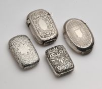 FOUR VICTORIAN SILVER VESTA CASES, VARIOUS MAKERS, BIRMINGHAM, 1880-93