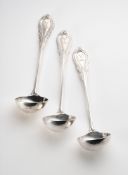 A SET OF THREE VICTORIAN SILVER SAUCE LADLES, G.W. ADAMS FOR CHAWNER & CO., LONDON, 1852