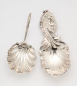 TWO VICTORIAN SILVER CADDY SPOONS, GEORGE UNITE, BIRMINGHAM, 1852 / 58