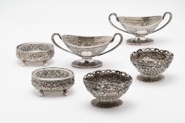 THREE PAIRS OF VICTORIAN SILVER SALT CELLARS