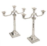 A PAIR OF ELECTROPLATE THREE-LIGHT CANDELABRA, PROBABLY SHEFFIELD OR BIRMINGHAM, CIRCA 1900