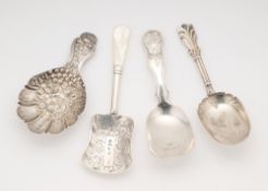 FOUR SILVER CADDY SPOONS, BIRMINGHAM, 1842-81