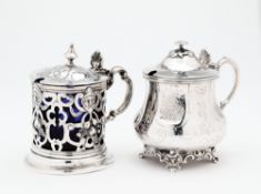 TWO VICTORIAN SILVER MUSTARD POTS, BOTH LONDON,