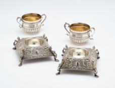 TWO PAIRS OF VICTORIAN SILVER SALT CELLARS