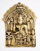 A BRASS VIRABHADRA PLAQUE, WESTERN DECCAN, INDIA, 17TH/18TH CENTURY