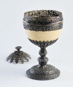 A KUTCH SILVER-MOUNTED OSTRICH EGG, WESTERN INDIA, LATE 19TH CENTURY