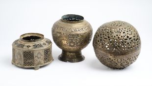 A PIERCED BRASS GLOBULAR VASE, PERSIA, 19TH CENTURY