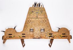 A CARVED AND PAINTED WOOD OXEN YOKE, PORTUGAL, 19TH CENTURY