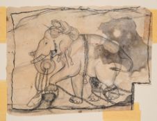 A DRAWING OF A CHAINED ELEPHANT, RAJASTHAN, POSSIBLY KOTA, 18TH CENTURY