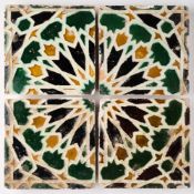 A GROUP OF FOUR ARISTA TILES, PROBABLY SEVILLE, SPAIN, 16TH CENTURY