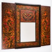 A REVERSE GLASS AND WOOD PAINTED MIRROR, PERSIA, 20TH CENTURY