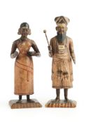 A PAIR OF CARVED AND PAINTED WOOD FIGURES, PROBABLY KONDAPALLI, EASTERN DECCAN, INDIA, CIRCA 1880