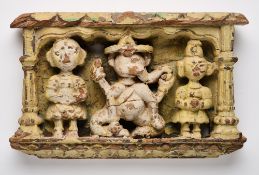 A CARVED AND PAINTED WOOD RELIEF DEPICTING GANESHA, GUJARAT, WESTERN INDIA, 19TH CENTURY