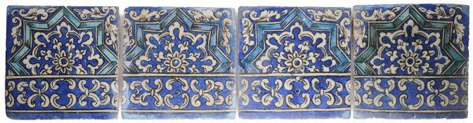 FOUR QAJAR POTTERY TILES, PERSIA, 19TH CENTURY