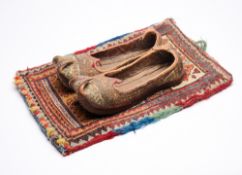A PAIR OF SLIPPERS AND A FLATWEAVE BAG, PERSIA, CIRCA 1900
