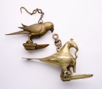 TWO BIRD FORM BRASS HANGING LAMPS, INDIA, 19TH CENTURY