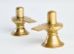 TWO SMALL BRASS SIVALINGAMS, PROBABLY DECCAN, INDIA, CIRCA 18TH CENTURY