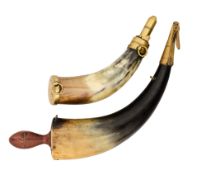 A LIGHT INFANTRY POWDER-HORN, AND A GUNNER’S NAVAL POWDER-HORN, EARLY 19TH CENTURY