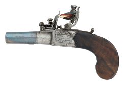 A FLINTLOCK BOX-LOCK POCKET PISTOL OF SMALL BORE BY MEREDITH & MOXHAM, LONDON, CIRCA 1820-23